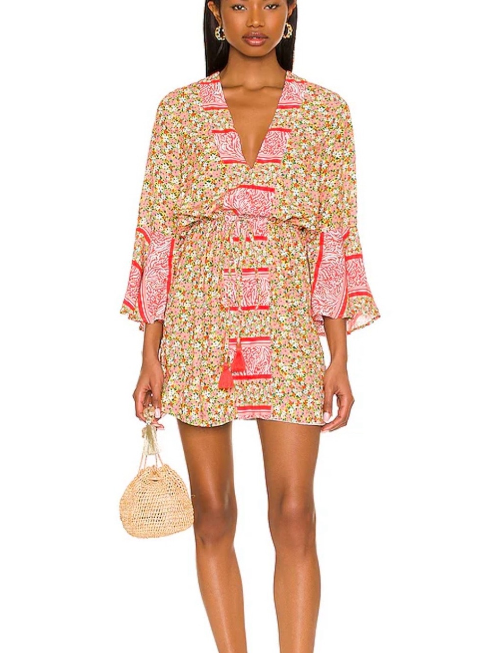 Maaji Cherry Blossom Print Caftan Dress in Pink and Cream